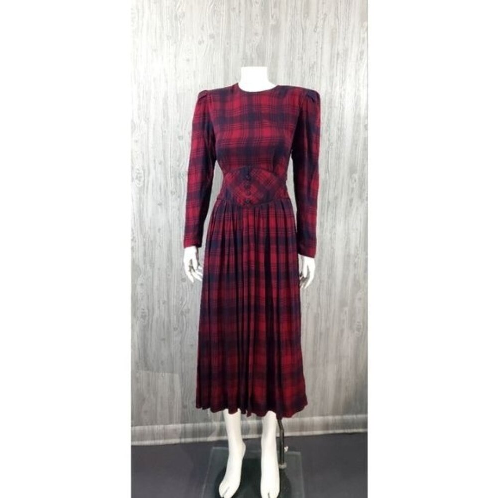 Vintage Plaid Midi Maxi Dress Red Blue Holiday Photos Party Prairie